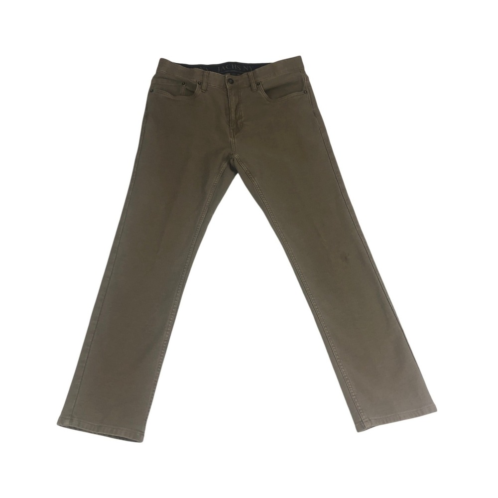 Jachs NY Mens 34x30 Stretch Twill 5-Pocket Pants Olive Brown Straight Leg